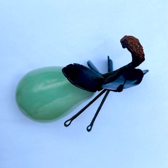 Vintage Carved Nephrite Jade PEAR & Leaves Fruit Sculpture Kitchen Decor - Picture 9 of 11
